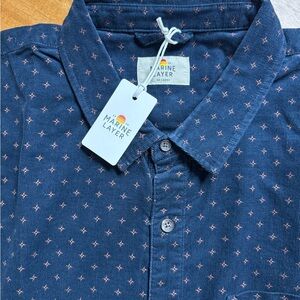 Marine Layer Printed Corduroy Navy Patterned Button Down Shirt 100%COTTON 63